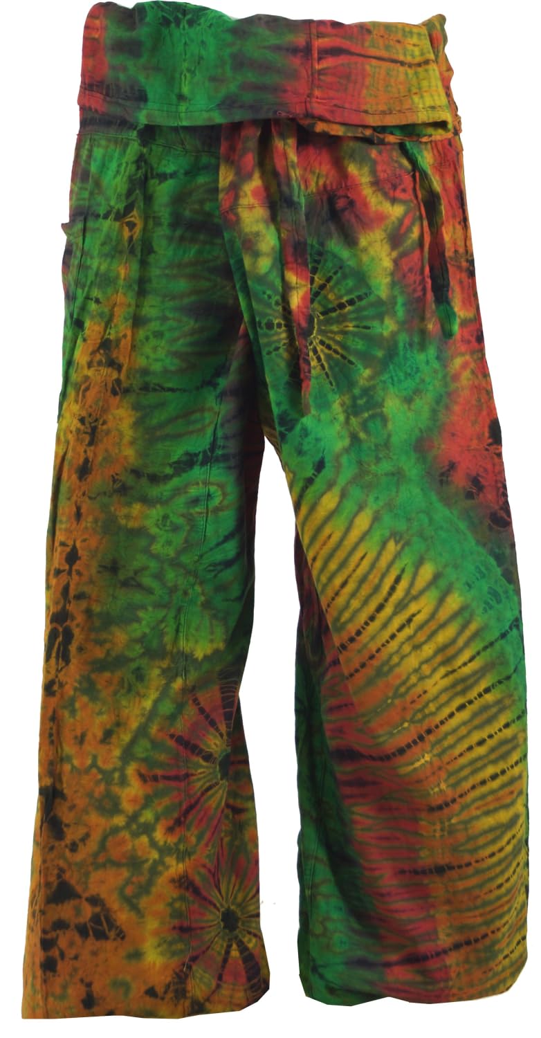 GURU SHOP Batik Pantalones de pescador tailandeses de algodón, pantalones de yoga, para hombre/mujer, multicolor, talla: talla única