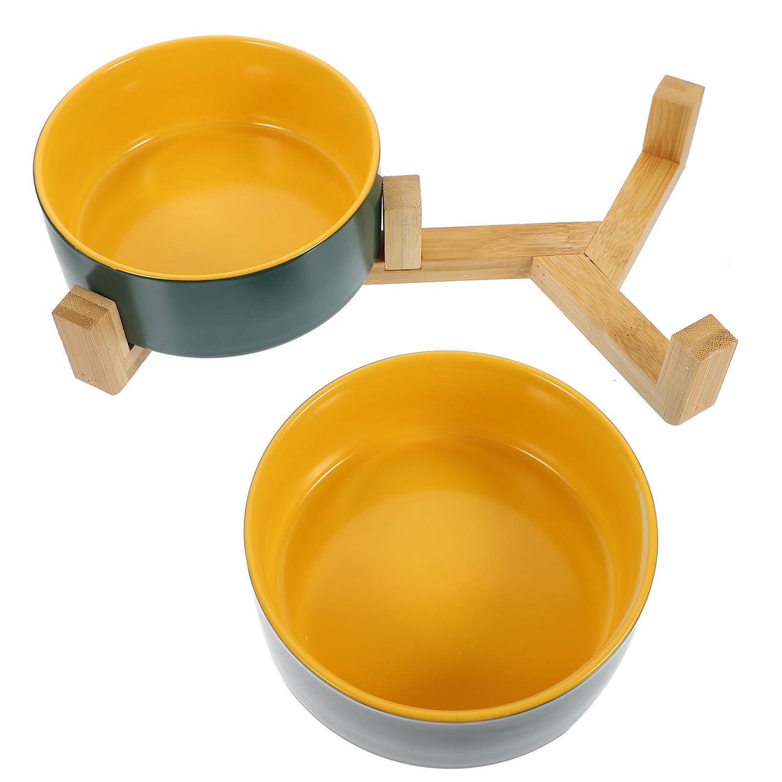 ibasenice Gamelle Surélevée pour Chat en Céramique Mate avec Support en Bois, Double Bol Pratique et Facile à Nettoyer pour Animaux Domestiques