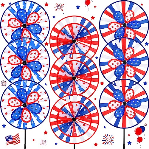 Wettarn 9 Pcs American Flag Pinwheels For Independence Day Patriotic Pinwheels 27 X 12 Inch Large Pinwheels Double Spinner Wheel 4Th Of July Decorations For Outdoor Yard Garden Lawn Patio Party #TOP28