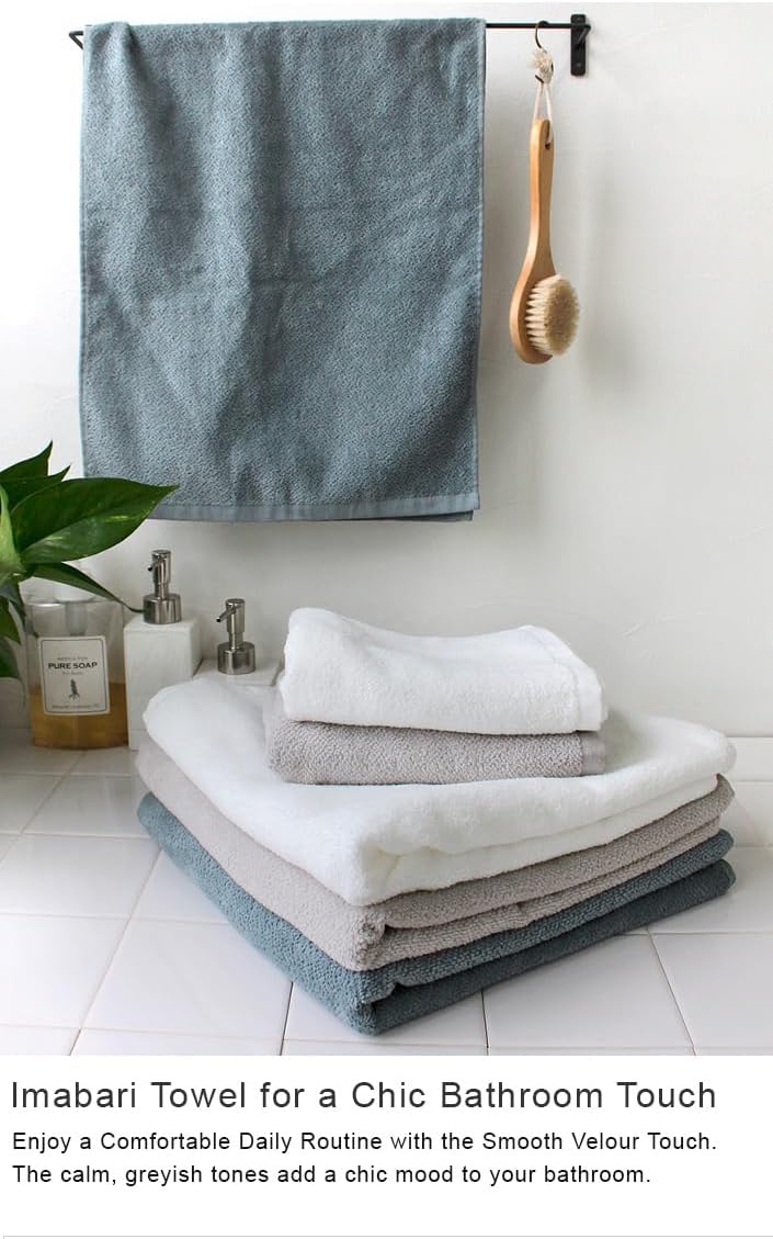 Imabari Brand Towel Soft Towel with Shirring Process Japanese Towel (Made in Japan) / Bath Towel / 2 Pieces Bath Towel Set / 60x110cm(23.6x43.3in) / Grey ＋ Blue