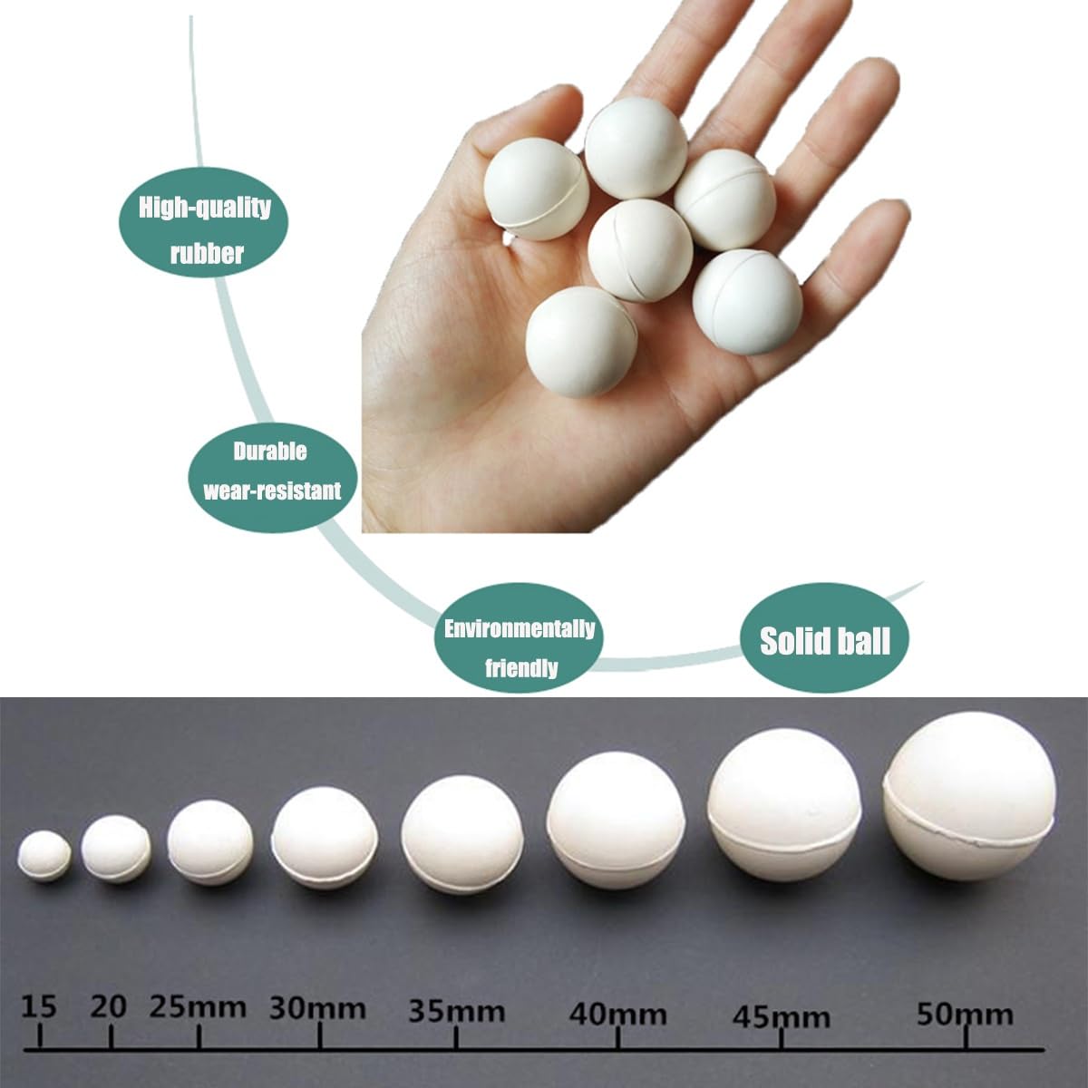 Vollgummibälle, 10–50 mm, weiße Hüpfbälle for Training und Industrie(50mmx10pcs)