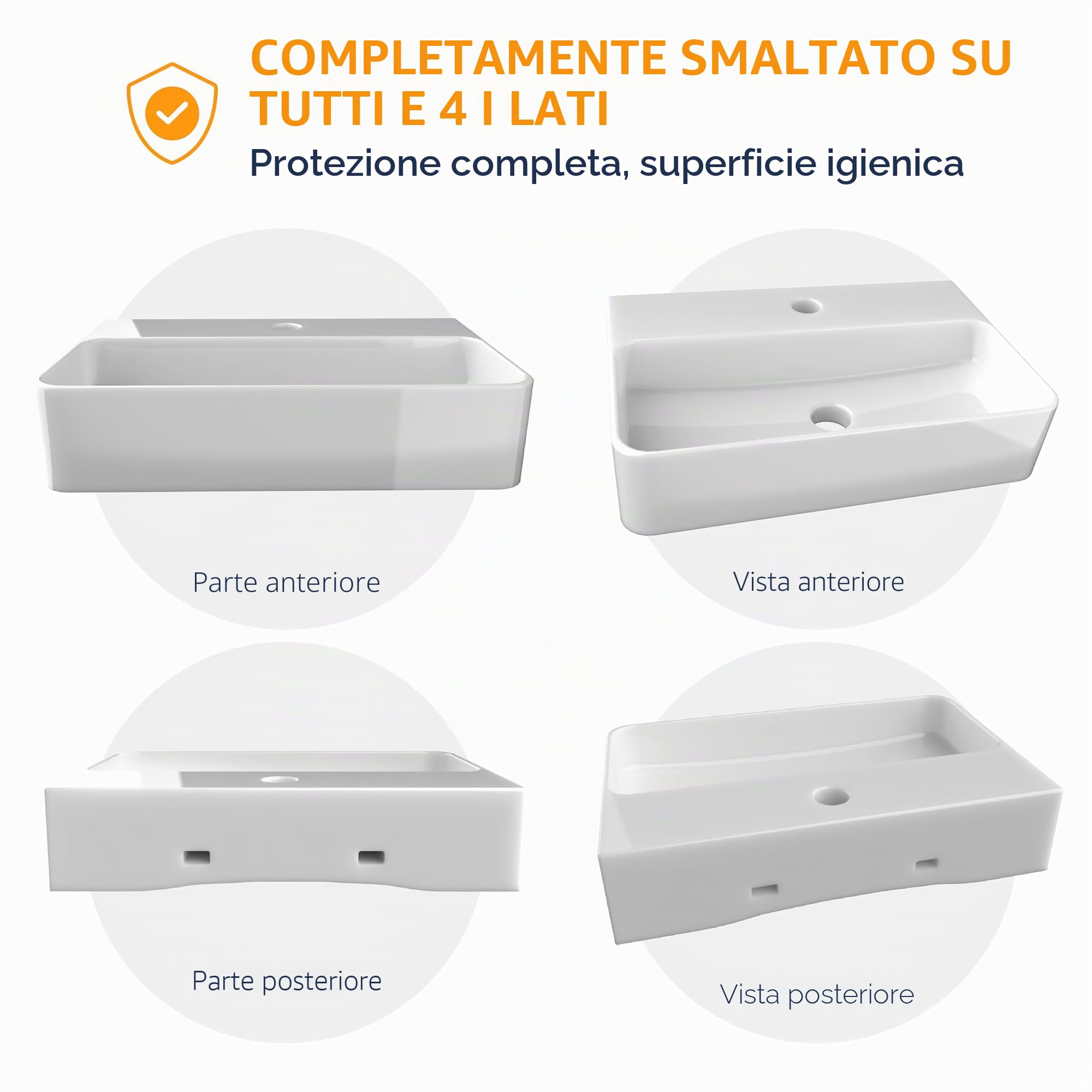 HOGART Lavabo Bagno Piccolo in Ceramica Bianco 45x28,5 cm – Lavandino Compatto Salvaspazio Rettangolare, Lavabo Sospeso o da Appoggio, Foro Rubinetto Senza Troppopieno, per WC Ospiti e Bagni Moderni