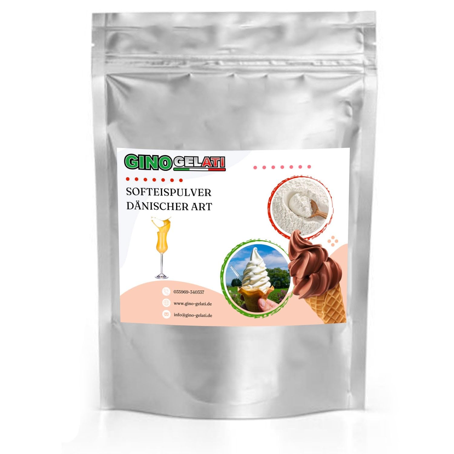Gino Gelati Dänisches Softeis Pulver mit alkoholischem Geschmack, verschiedene Varianten, schnelle und einfache Zubereitung, Herstellung mit oder ohne Eismaschine (1 Kg, Eierlikör)
