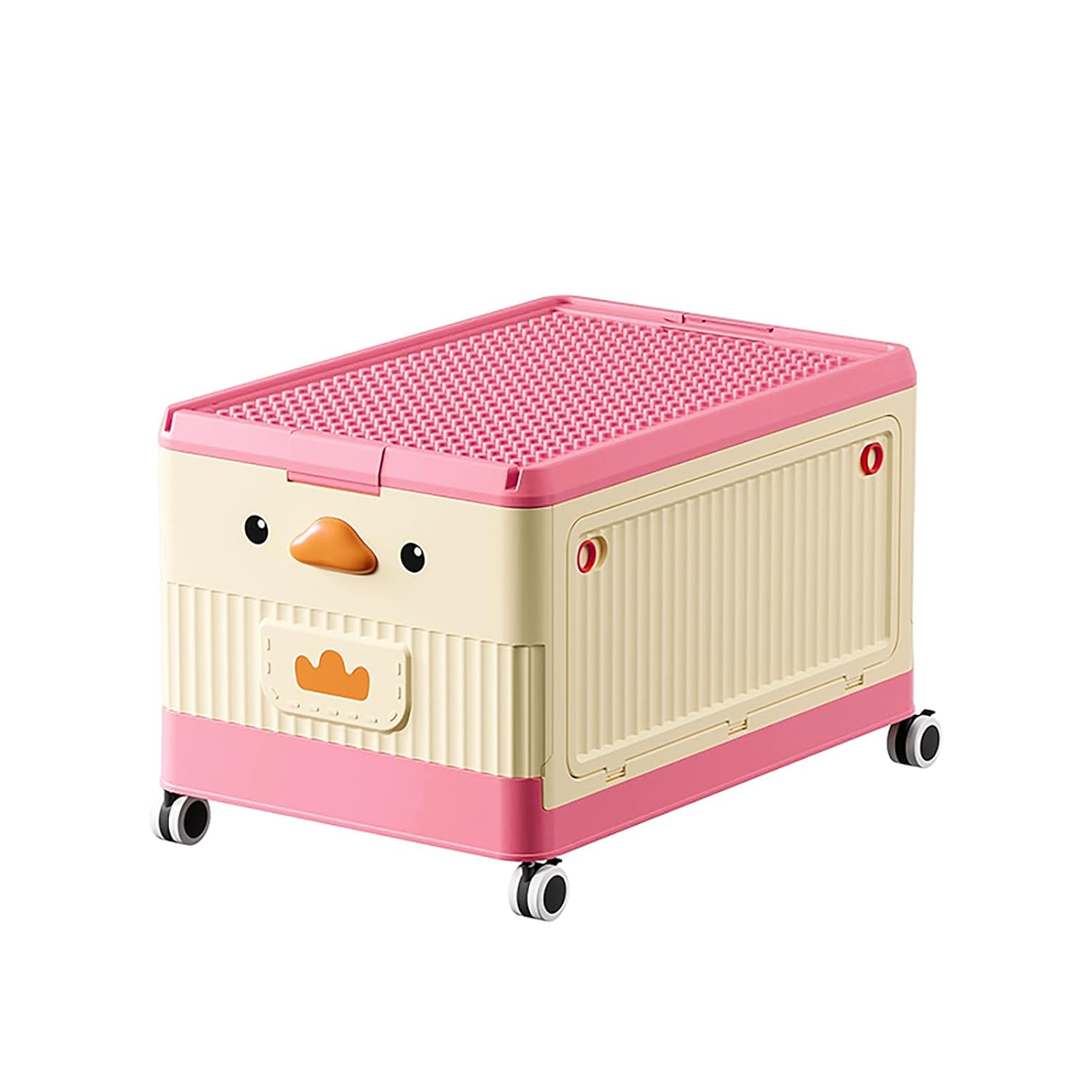 Folding storage box toy box with wheels, Toy box portable folding Hand Truck, Collapsible Sturdy Toy Storage Organizer Boxes Gifts for Kids, Boys, Girls, Playroom, Pink.