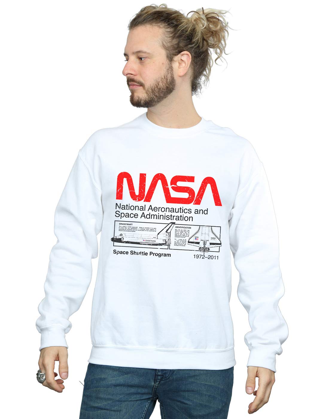 Absolute Cult Men's White Nasa Classic Space Shuttle Sweatshirt Medium