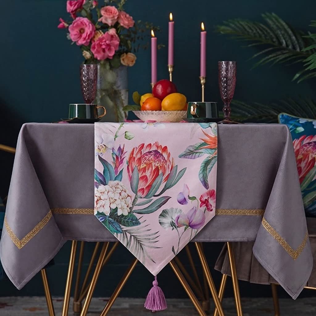 Camino Mesa Camino De Mesa Bordado Caminos Terciopelo con Borlas Mantel Rectangular para Fiestas Y Vacaciones Decoración(Pink,32X220cm)