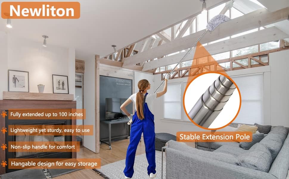 Image of Microfiber Feather Duster Fan Cleaner Mop with extendable Pole 100 Inch with Anti Scratch Bendable Head Brush for Cleaning High Cobweb Stick high Ceiling Fan(Micro Fiber MOP)