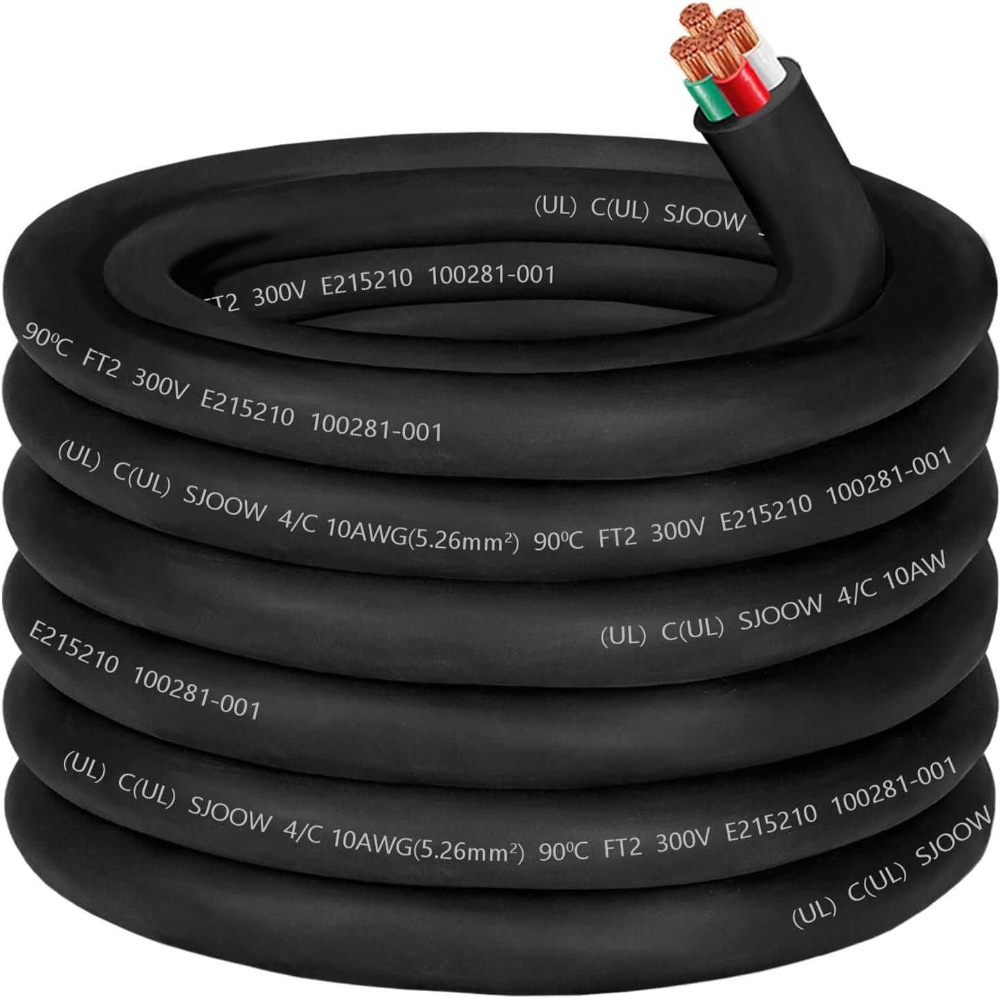 10/4 Wire 10AWG SJOOW Wire 10 Gauge,10/4 Portable Power Cable 10 Gauge 4 Conductor Electric Cable SJOOW Cord for NEMA 14-30amp Generator,Welder,Portable Light,Car Charger,Motor Lead Outdoor Use-50ft