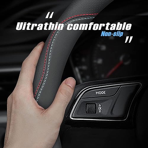 Miniatura 4 de Funda universal para volante de automóvil, de piel de napa, 15 pulgadas, color negro