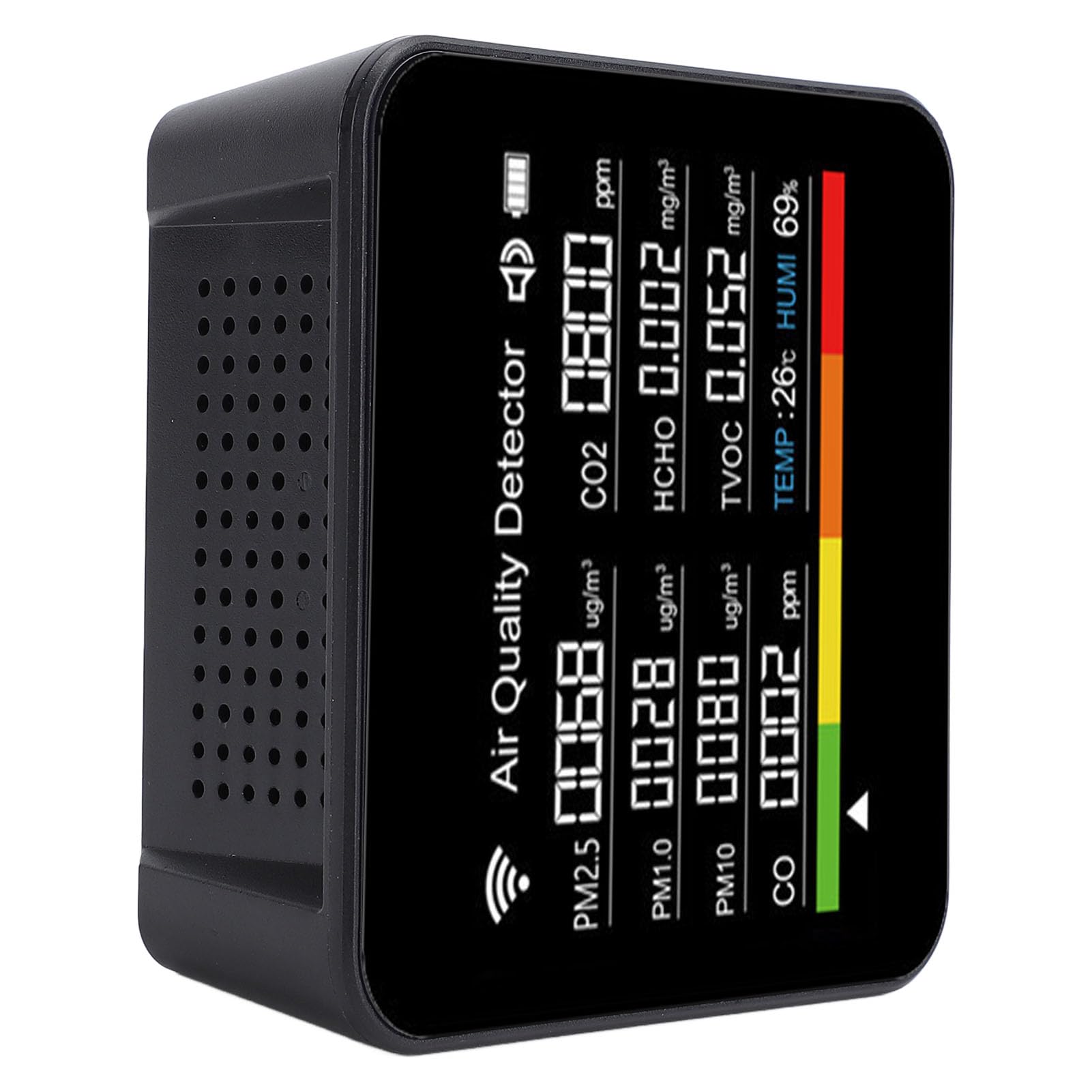 Hidyliu Misuratore di qualità Dell'aria WiFi Tester Portatile 14 in 1 per Uso Interno e Impostazioni di Ufficio, Batteria da 2000 MAh, Design Leggero, 1 unità