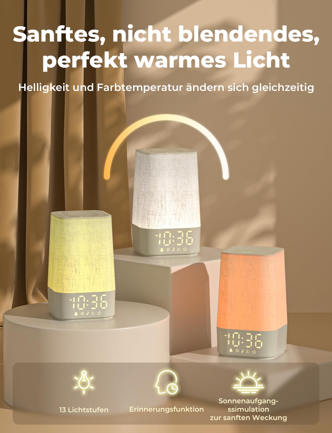 LIORQUE Tageslichtwecker Lichtwecker Wecker mit Licht Sonnenaufgang Wake Up Light Dimmbares Nachtlicht mit 20 Naturgeräuschen und 10 Weißrausch Lichtwecker Einschlafshilfe