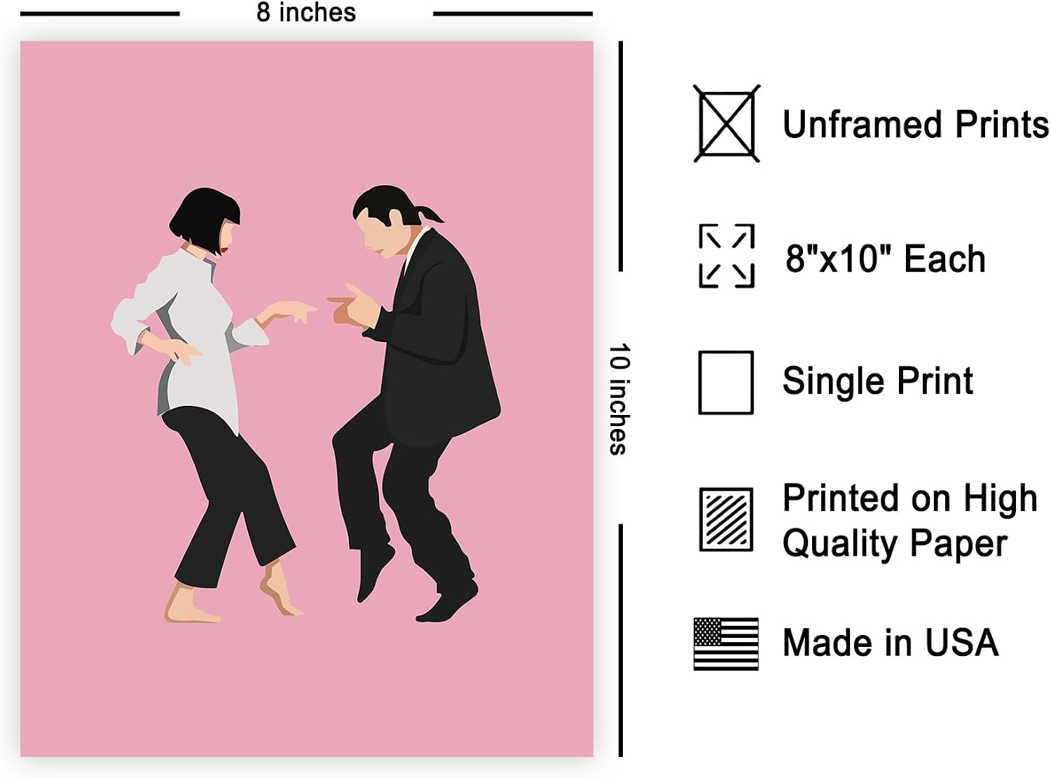 Poster Master Couple Dancing Print - Iconic Dance Poster - Pink Modern Pop Art - Movie Wall Design - Gift for Men, Women & Lovers - Decor for Office, Bedroom or Living Room - 8x10 UNFRAMED Wall Art