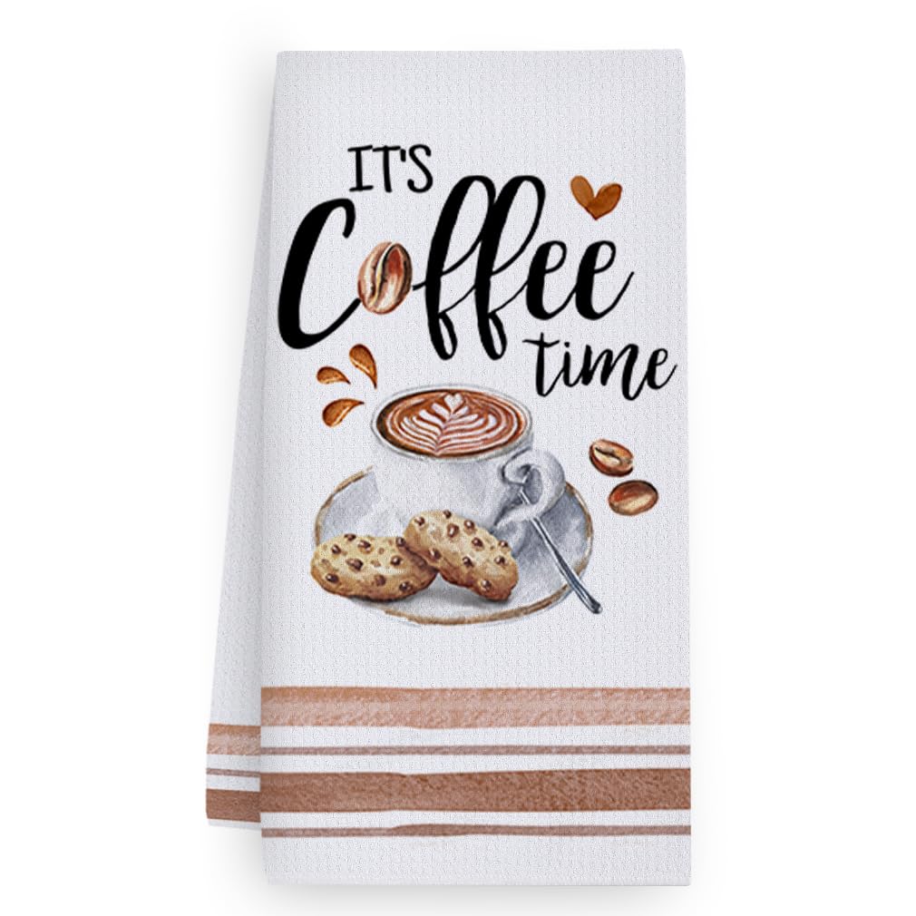 Trapos Cocina Estampado Marrón Café Paños de Cocina Suaves y Absorbentes Paños Cocina Reutilizables Trapos de Cocina para Secar Toallas Lavable Toallas de Barra Juego de 4 (40x60cm)