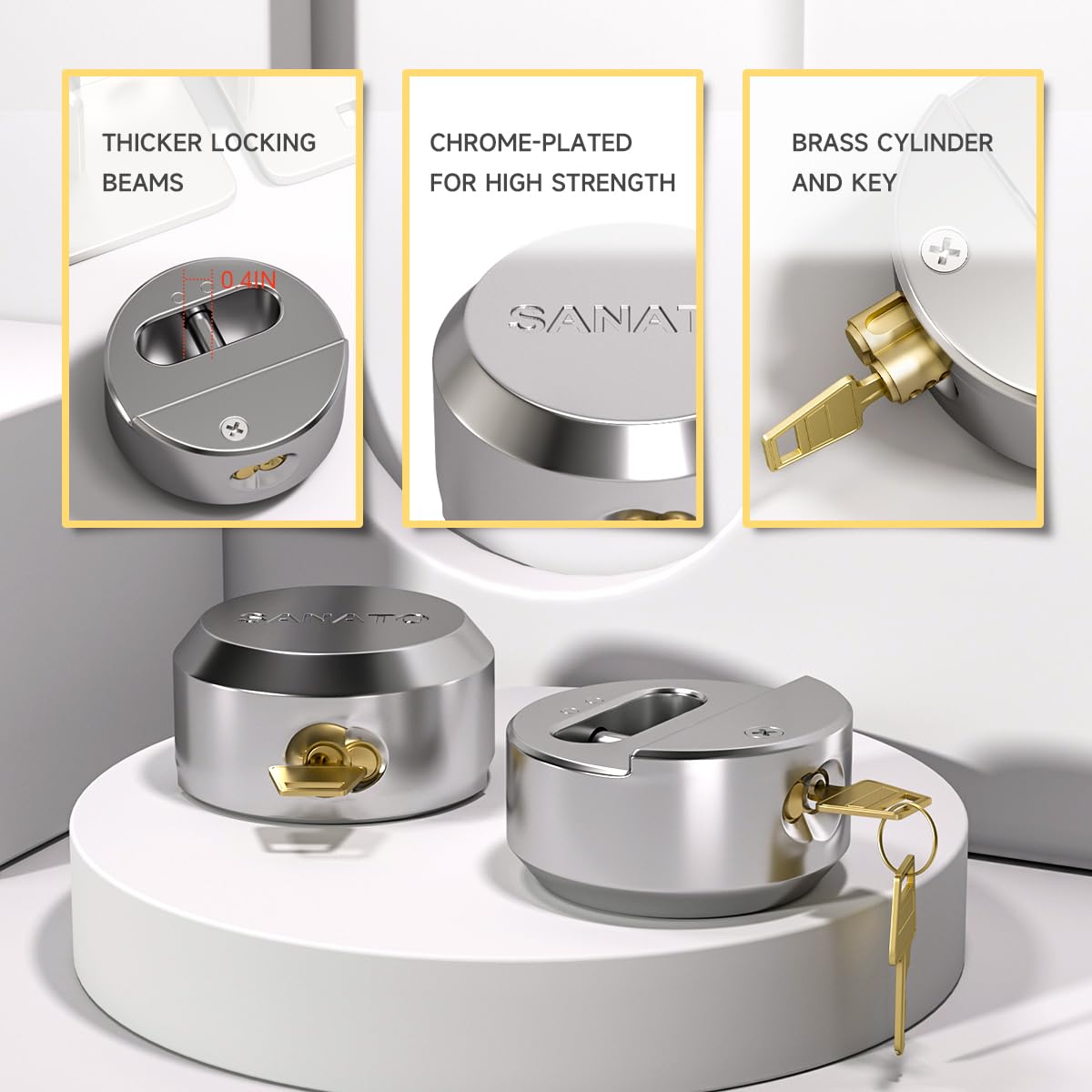 SANATO Hidden Shackle Padlocks Keyed Alike Padlocks, Solid Steel