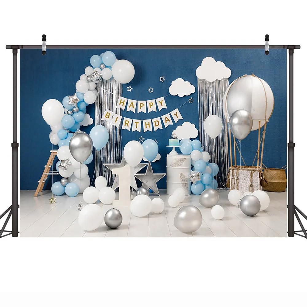 6x4ft Blue Newborn 1st Birthday Backdrop for Boys First Birthday Party Photography Background Cake Smash Portrait Baby Shower Decorations Studio Props
