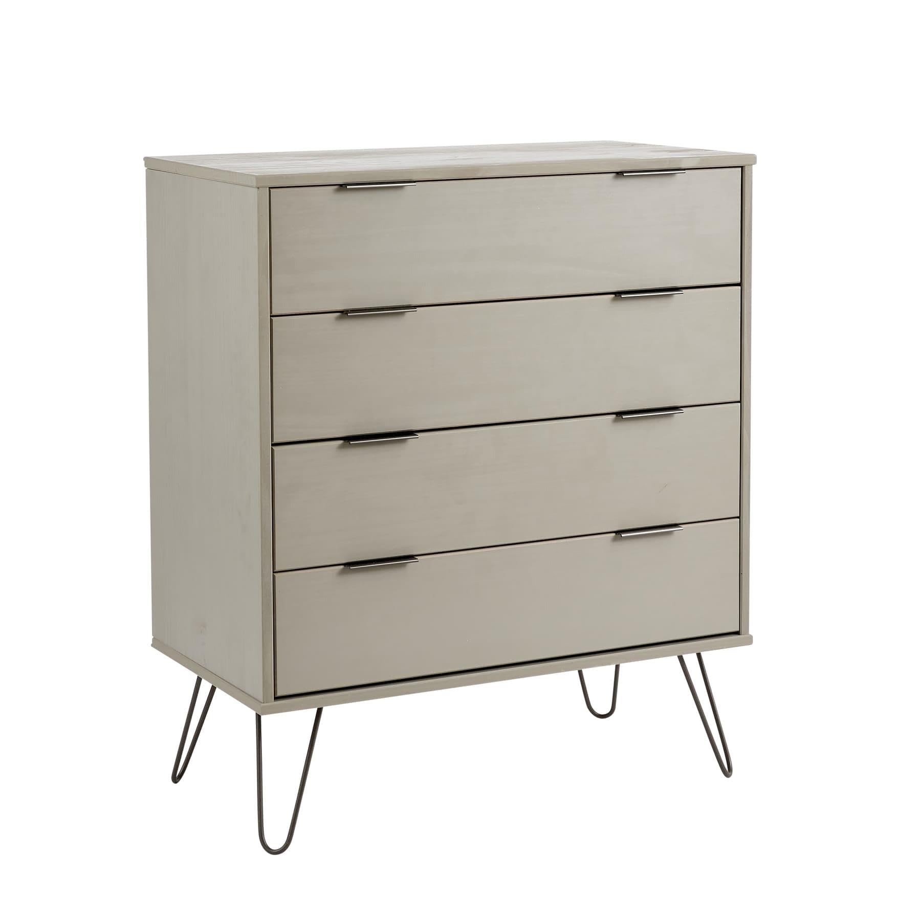 Home Source Acadia Chest of Drawers Cabinet Organiser Industrial Wooden Bedroom Storage Unit, Grey, 4 Drawer