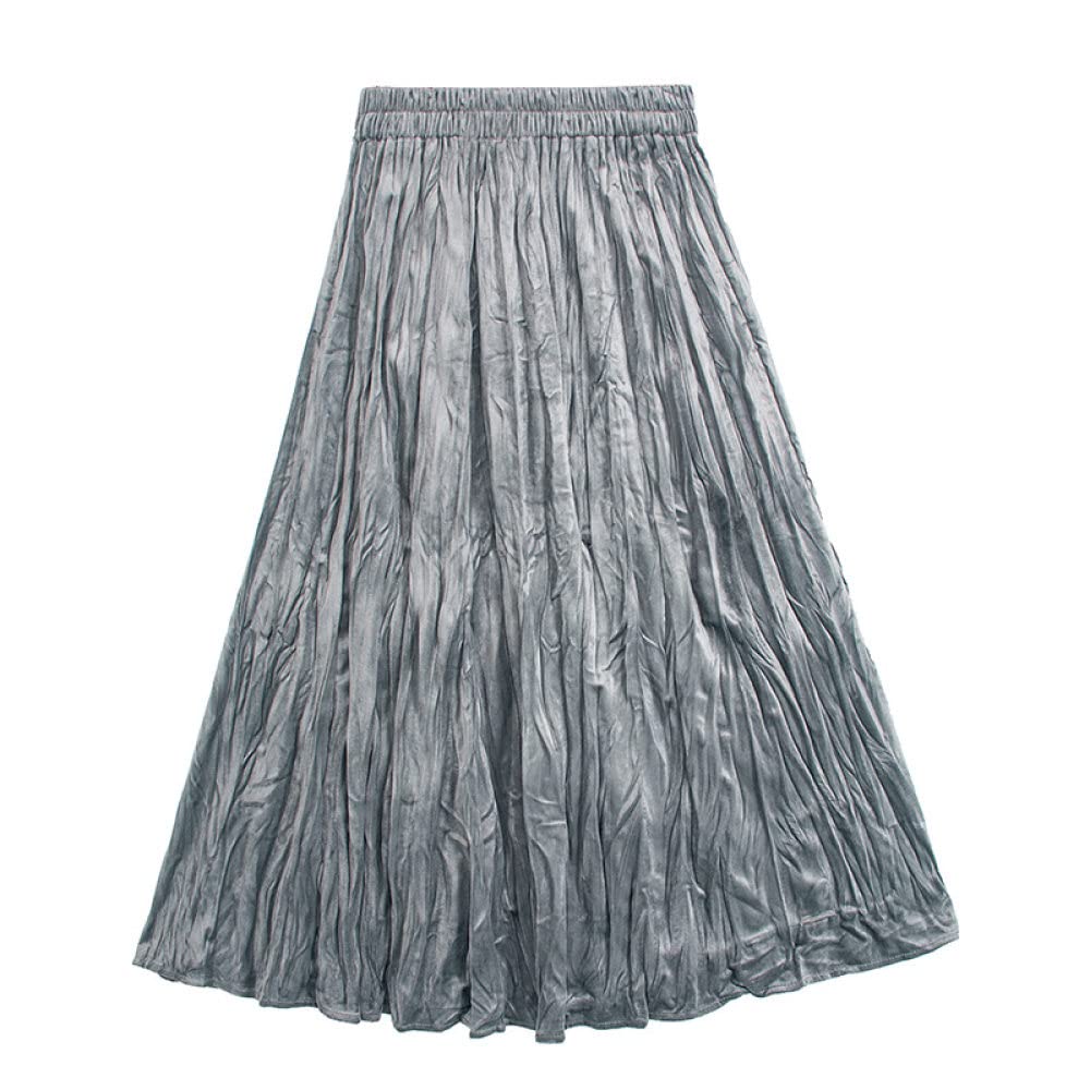 Faldas para Mujer Cintura Elástica, Falda Ruch Elástica De Terciopelo Dorado Faldas Plisadas Acampanadas para Mujer Faldas Midi para Mujer Falda De Talle Alto F(Grey One Size)