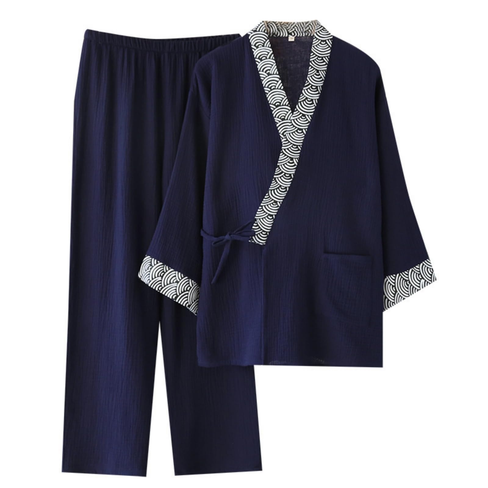 [GDenFrog] Men's Jinbei Jinbei Men's 100% Cotton Double Gauze Solid 3/4 Sleeve Open Front Work Clothes, Pajamas, Yukata, Room Wear, Sleepwear, Washable, Summer Kimono, Gentlemen, Top and Bottom Set : 