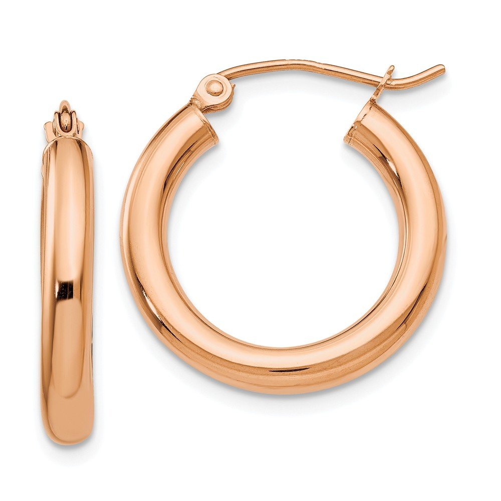 14k Rose Gold Polished 3mm Lightweight Tube Hoop Earrings T1004