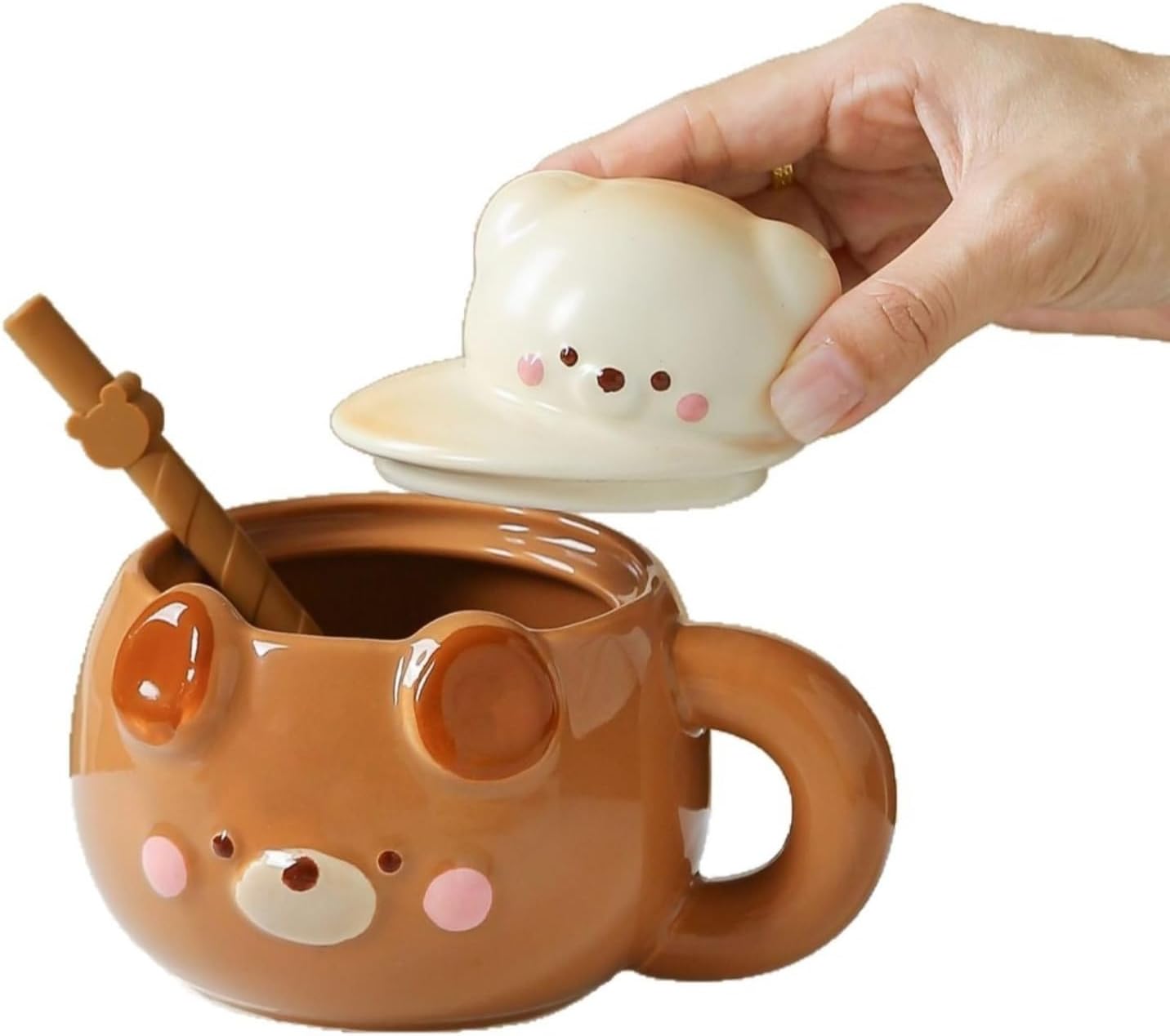Cute ceramic cup, three-dimensional teddy bear, high appearance, household mug, milk breakfast cup