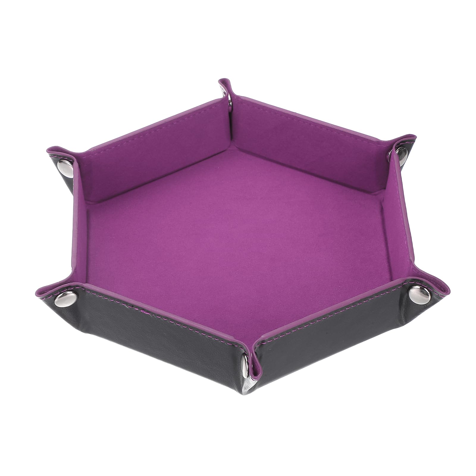 sourcing map Dice Tray 10" PU Leather Velvet Folding Hexagon Dice Rolling Tray Holder Storage Box Perfect for RPG DND Table Games & Entryway & Nightstand Organizer (Pink Purple, 1pcs)