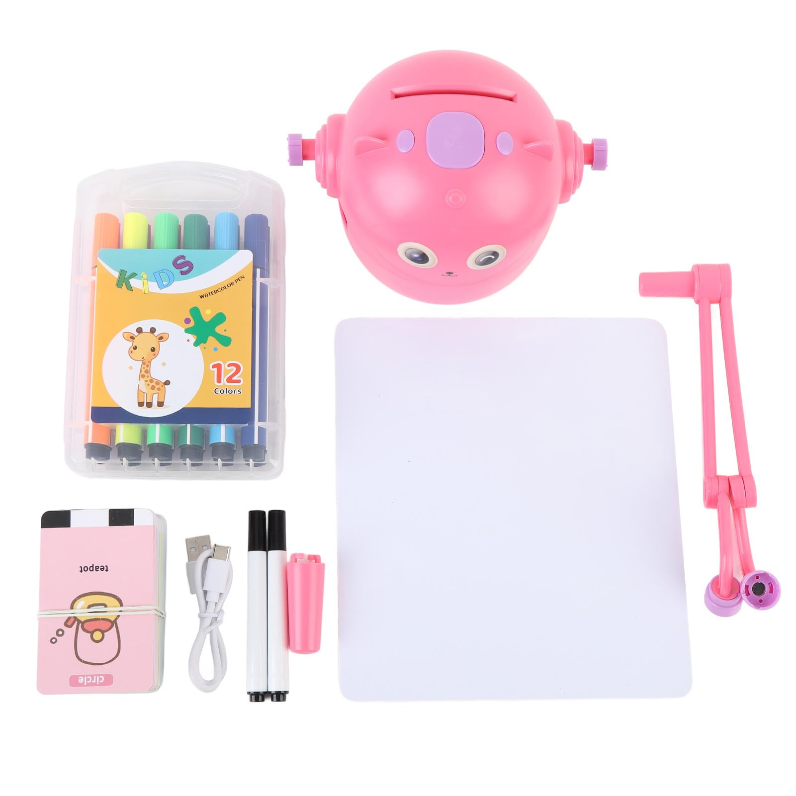 Yctze Robot de Dibujo Inteligente para Niños de 8 a 12 Años, Juguete Educativo de Pintura con 12 Bolígrafos de Acuarela y 100 Tarjetas de Palabras de Aprendizaje, Ideal para la Coordinación Ojo-Mano