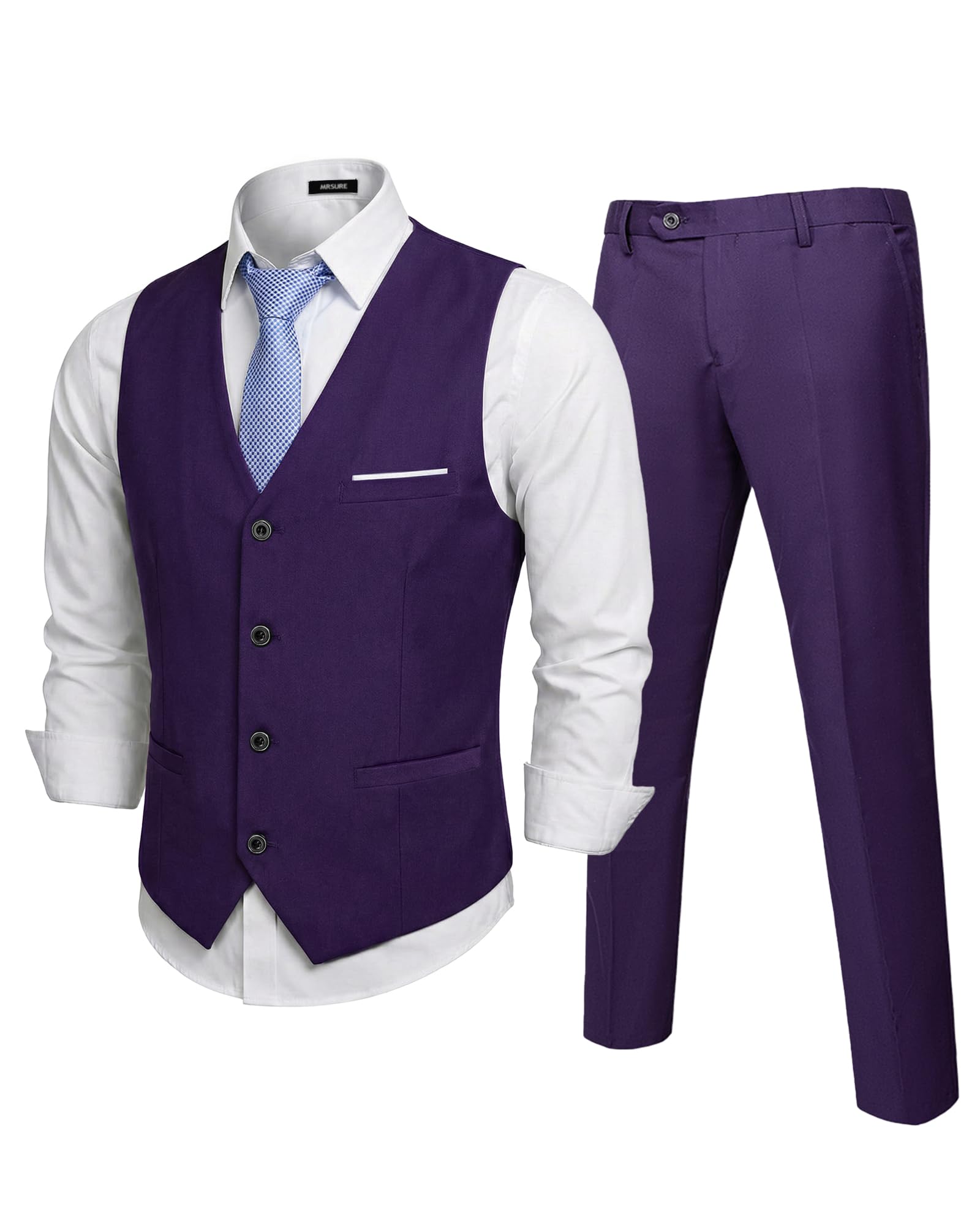 MrSure Men's 2-Piece Suit, Vest Pants Set for Men, Casual Waistcoat with Tie for Prom Wedding Homecoming