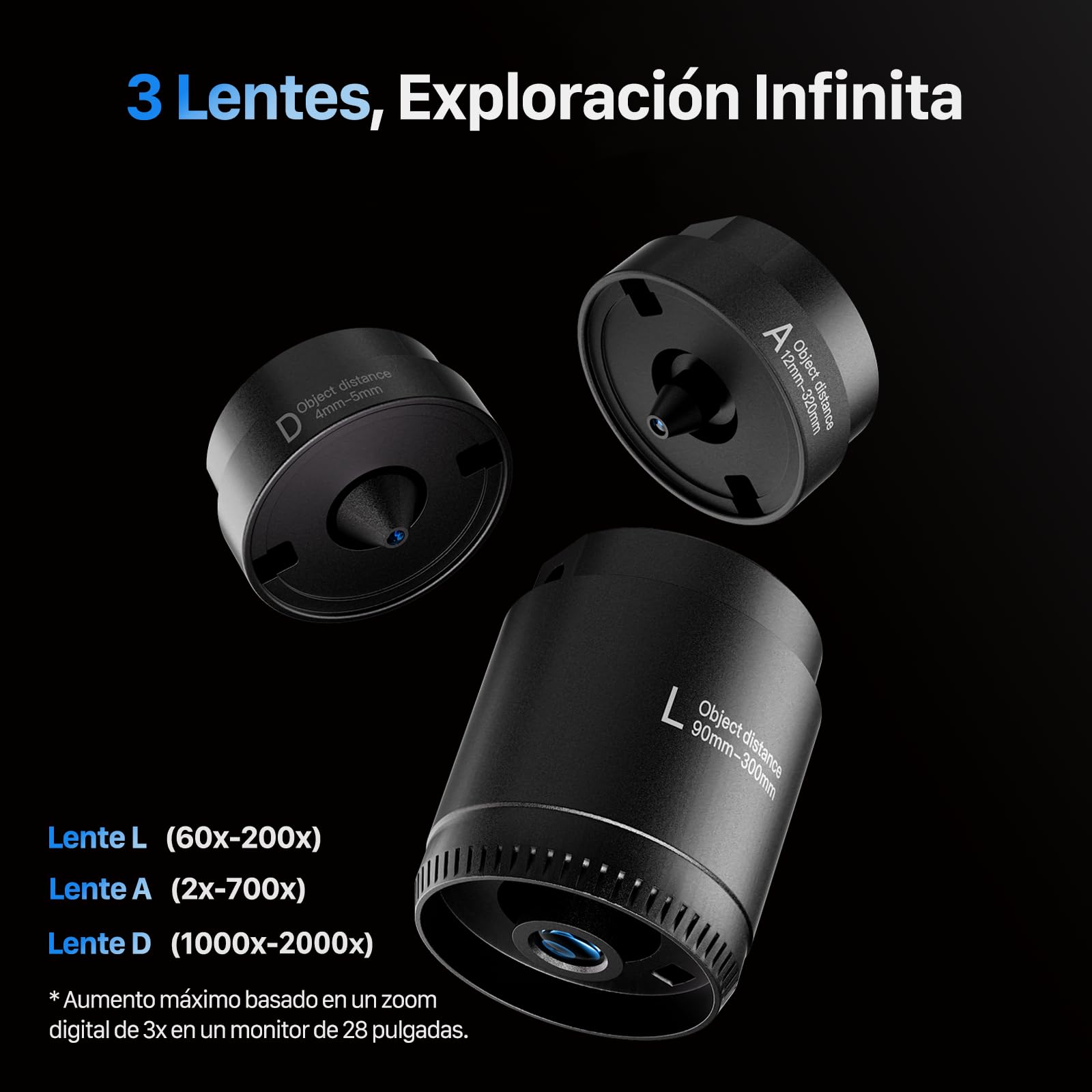 TOMLOV DM602 Pro Microscopio de 3 Lentes para Monedas, PCB y Biología | 3 Lentes Multiuso, Gran Área de Trabajo, Aumento 2000X, Pantalla IPS 10,1", Fotos y Vídeos, Luz Anular, Compatible con TV/PC