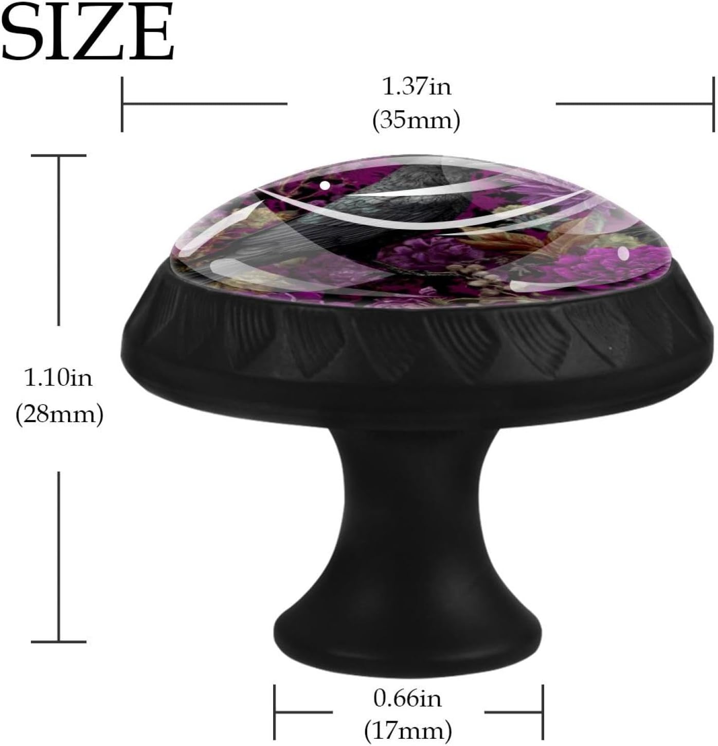 Black Raven Fall Floral (1) Printed Drawer Pulls, Sturdy Cabinet Knobs for Bedroom Furniture and Closet