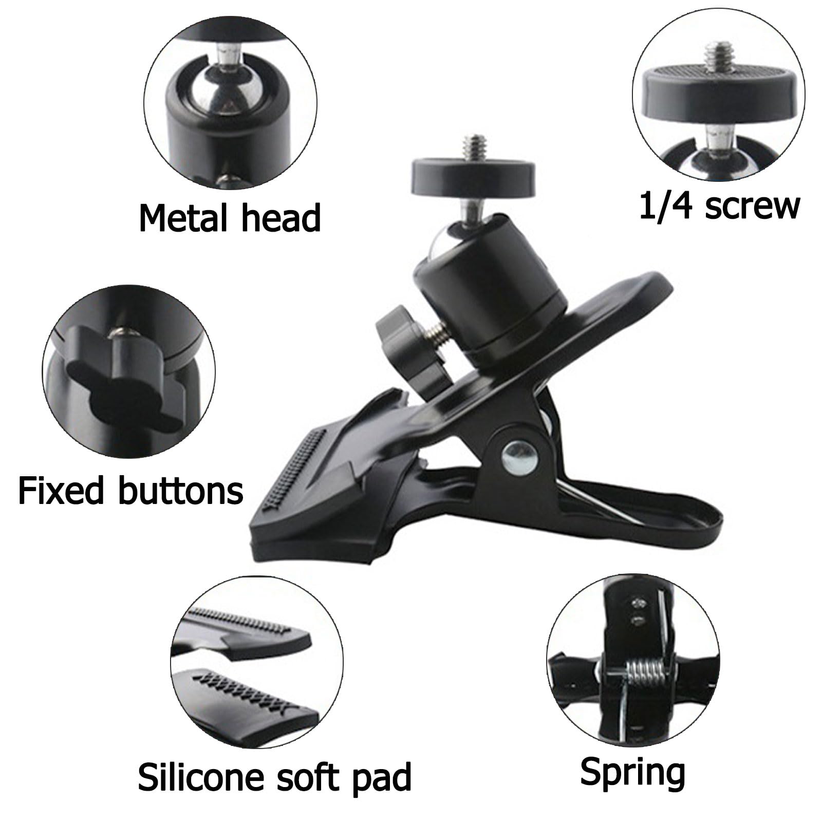 2 Clip Supporto Fotocamera Con Testa Sferica 360&deg; - Per Flash E Accessori