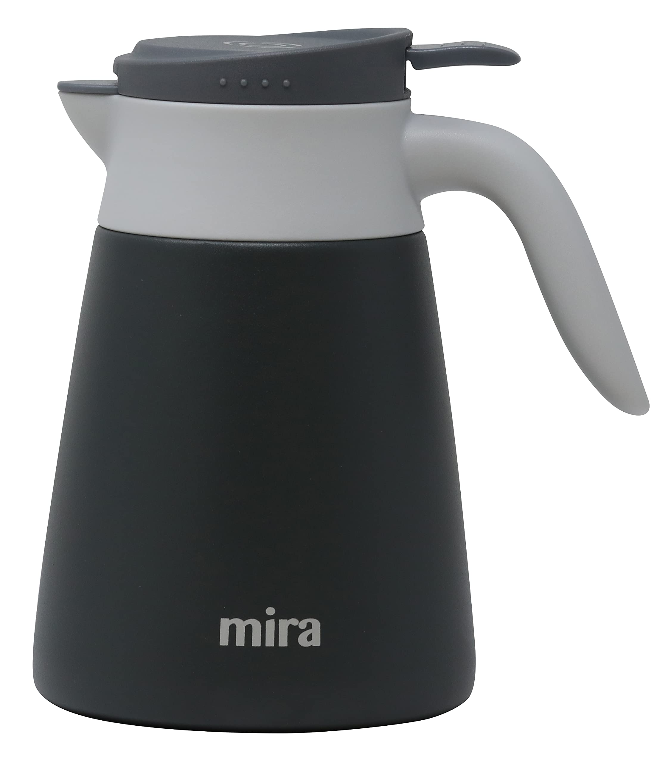 MIRA jarra térmica de café de acero inoxidable con tapa de rosca y asa de doble pared, dispensador para servir té, agua y café, 33 onzas (1000 ml), grafito