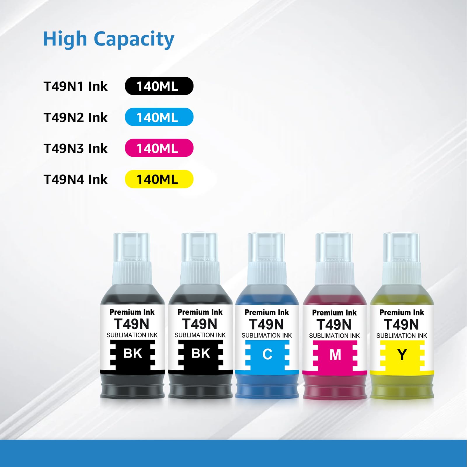 560ml Compatible T49N T49N1 T49N2 T49N3 T49N4 Sublimation Encre Remplacement pour SC23BK SC23C SC23M SC23Y Nachfülltinte pour EPN SC-F100 SC-F500 SC-F501 (2Noir, 1Cyan, 1Magenta, 1Jaune)