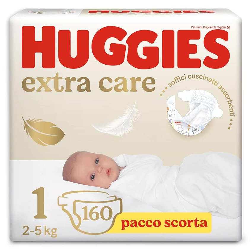Immagine del prodotto Huggies Extra Care Bebè Pannolini, Taglia 1 (2-5Kg), Confezione da 160 Pannolini