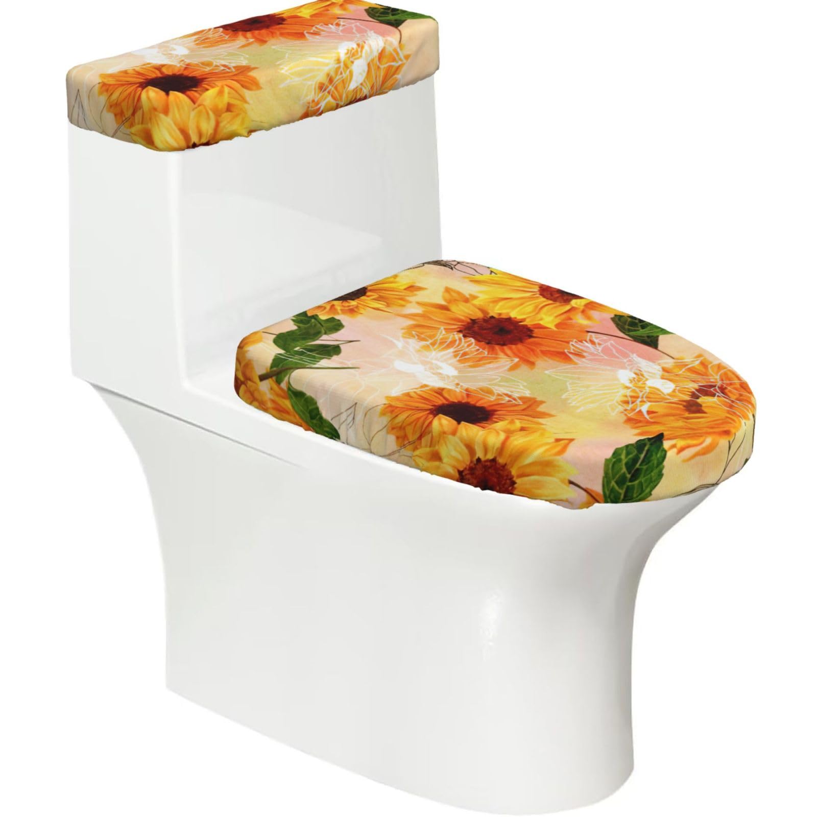 Beautiful Sunflower Print Toilet Seat Lid And Tank Covers Universal Fit Smooth Seat Cushion Easy To Clean For Home Hotel