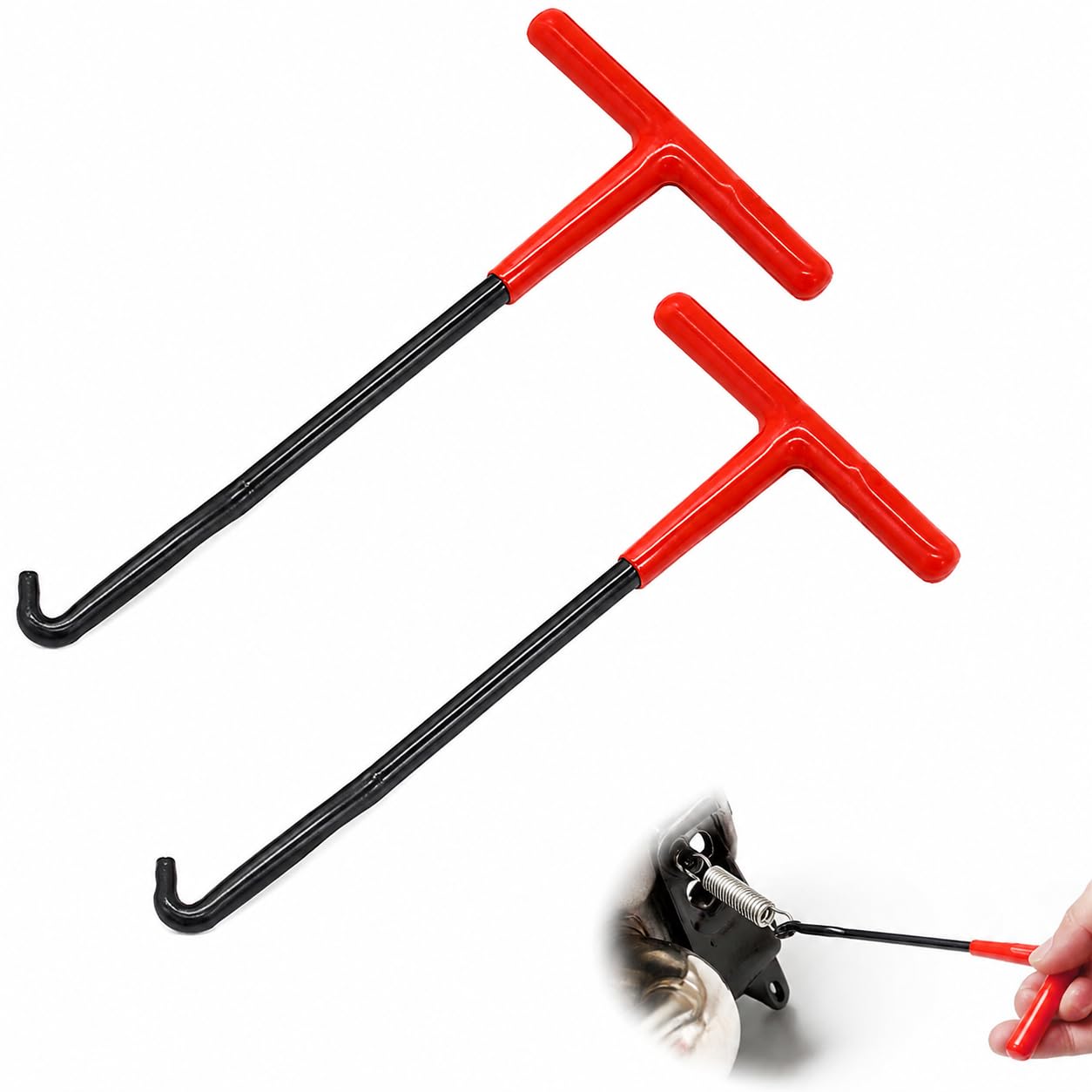 WUERKIYA 2 Pack Exhaust Spring Hook Tool, Motorcycle Spring Puller with T Handle and Non Slip Rubber Grip, 15.5cm Hook Wrench for Exhaust, Brake, Trampoline and Bike Repair Maintenance Black