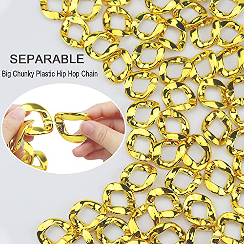 2Pack Big Chunky Plastic Hip Hop Chain for Men, Fake Gold Silver Turnover Chain 90s Necklace Costume Accessory2