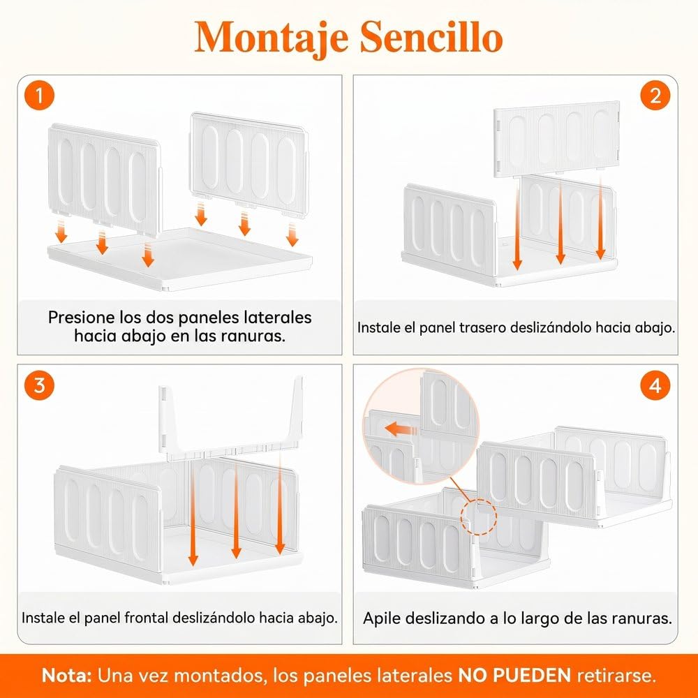 Lifewit Organizador de Armario Ropa, 8 Pack Baldas Apilables Interiores, Cajonera de Almacenaje para Camisetas y Pantalones, Contenedores Extensibles para Baño, Cocina y Camping, 24L, Blanco