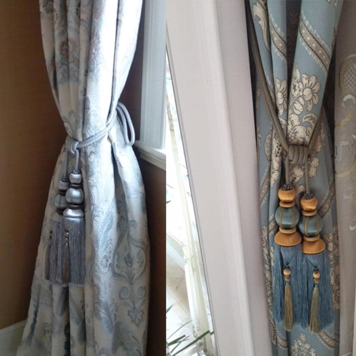 Rideau Corde Européenne Double Boule Rideau Boucle Sangle Suspendue Boule Crochet Glands Embrasse Dos Rideau Accessoires Décoration De La Maison-Army Green