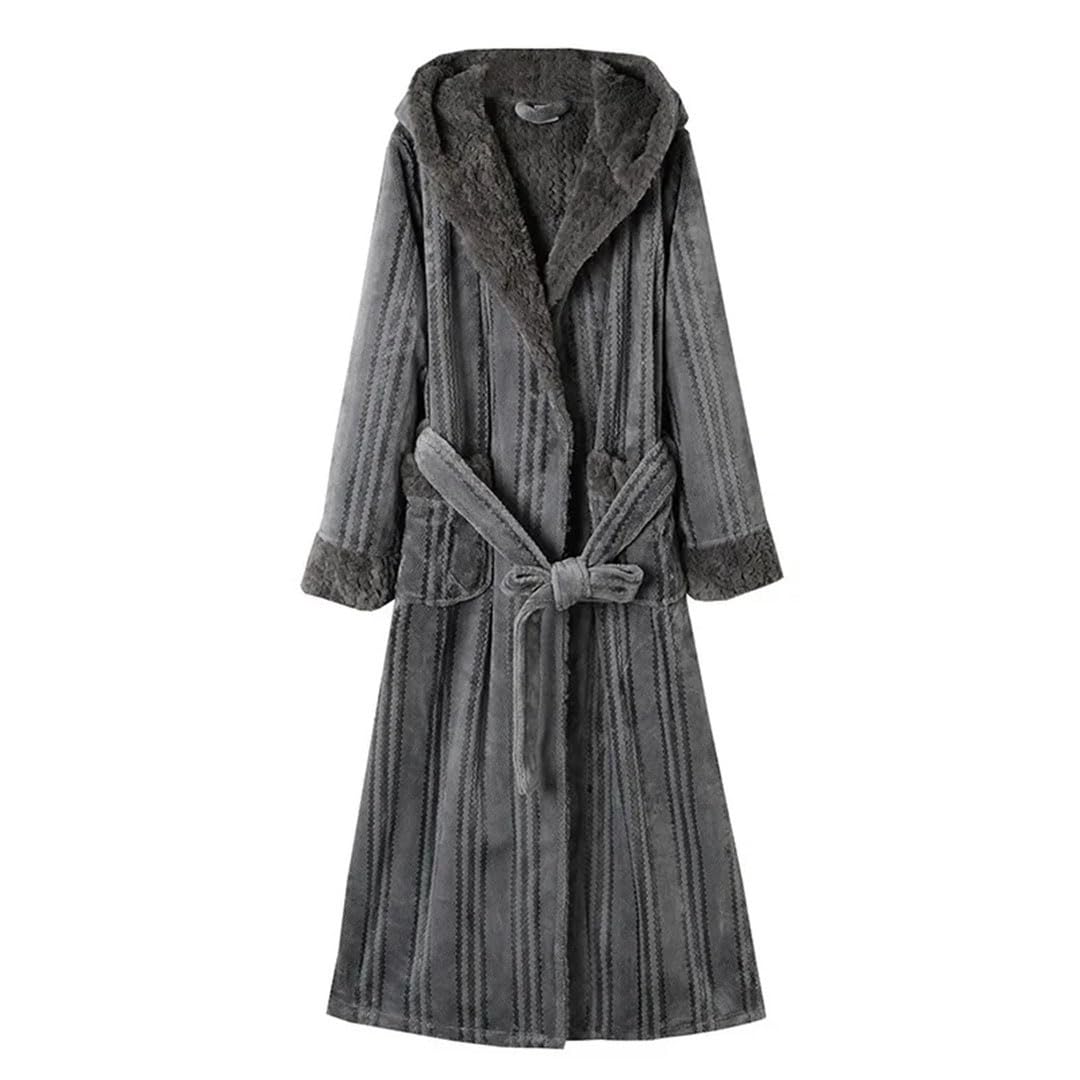 Indumenti da notte invernali da uomo in flanella spessa coppia vestaglia lunga con cappuccio kimono accappatoio loungewear allentato caldo pile homewear blu navy abito lungo XL, Vestaglia Lunga Blu