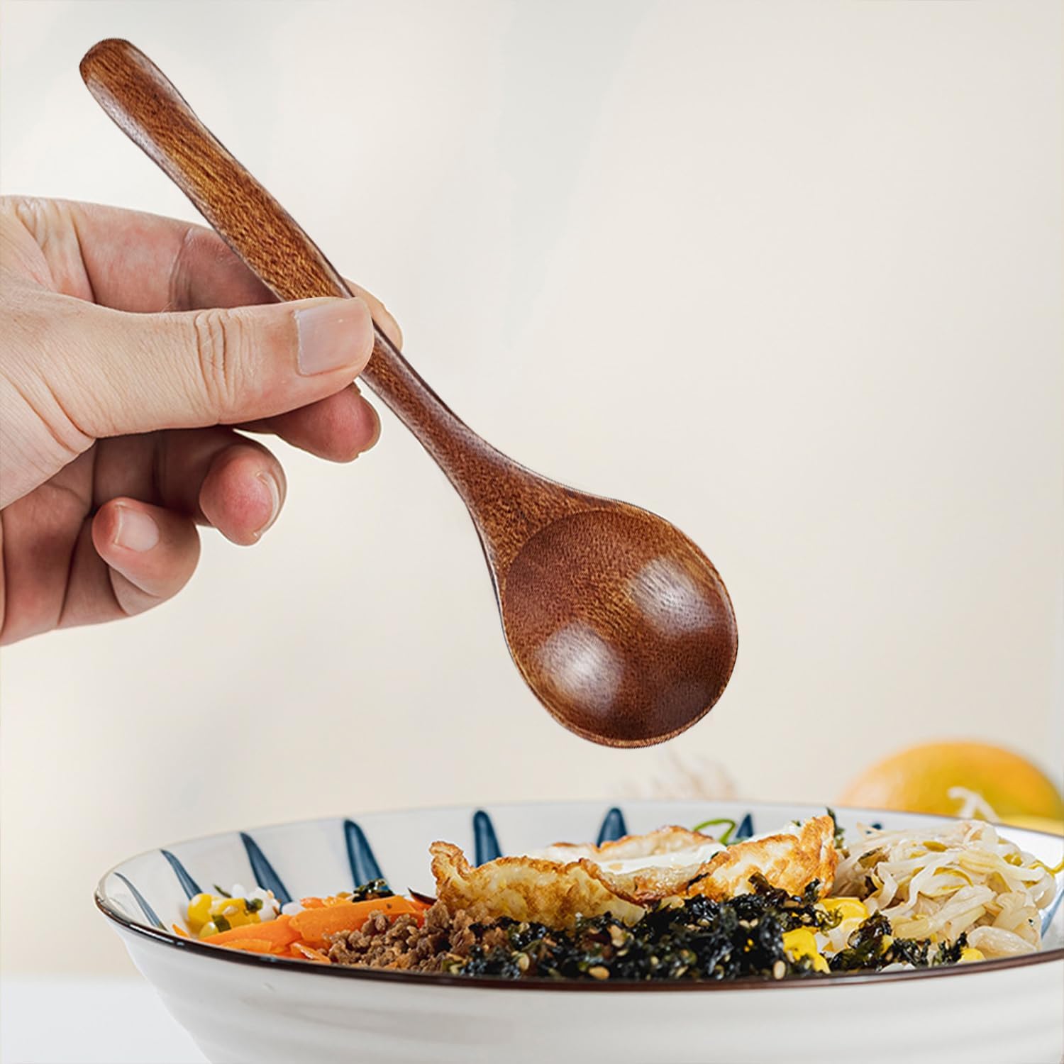 Ouliget Cucharas de madera, cuchara de sopa hecha a mano de madera, cuchara de madera asiática, 6 pulgadas, 4 piezas.