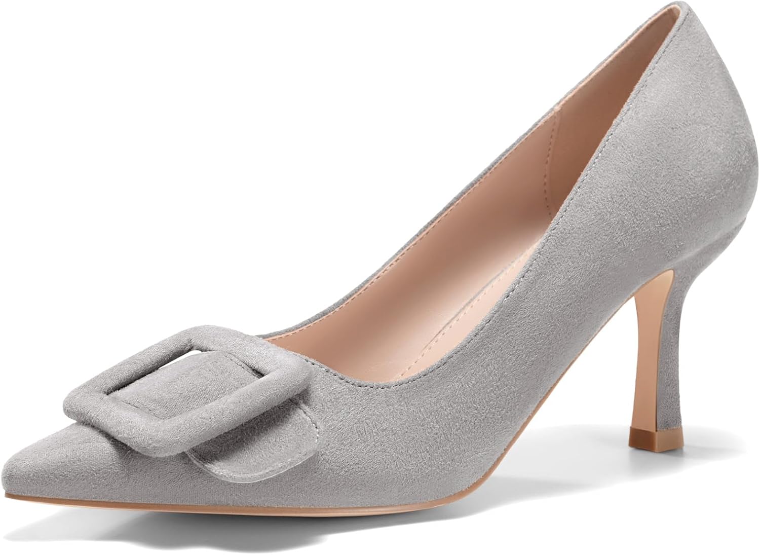 Women’s Closed Pointed Toe Pumps Stiletto High Heels Wedding Party Dress Heeded Shoes with Square Buckle