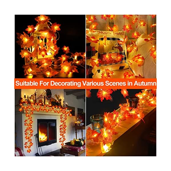 2 pack fall decor enlarged maple leaf thanksgiving decorations fall lights thick leaf garlands,total 20ft 40led lights battery operated waterproof halloween decorations home indoor outdoor autumn - image 6