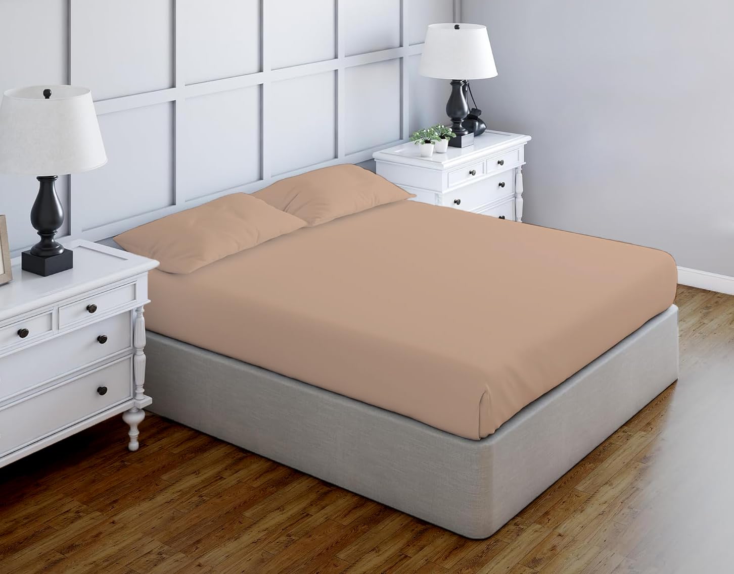 Luxury Egyptian Cotton Fitted Sheet 23cm Deep Pocket 200 Thread Count Single, Double, King, Super King Soft & Comfortable Bottom Fitted Sheet (Brown, Super King)