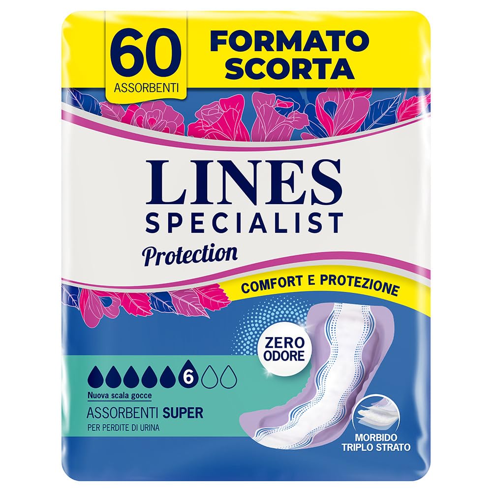 Lines Specialist Protection Super, Assorbenti per Incontinenza, Cartone da 60 Pezzi
