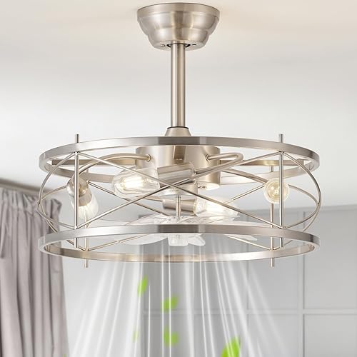 Miniatura 8 de Ventilador de techo de 20 pulgadas estilo granja con luz, ventiladores de techo enjaulados sin aspas con luces y control remoto, pequeño ventilador