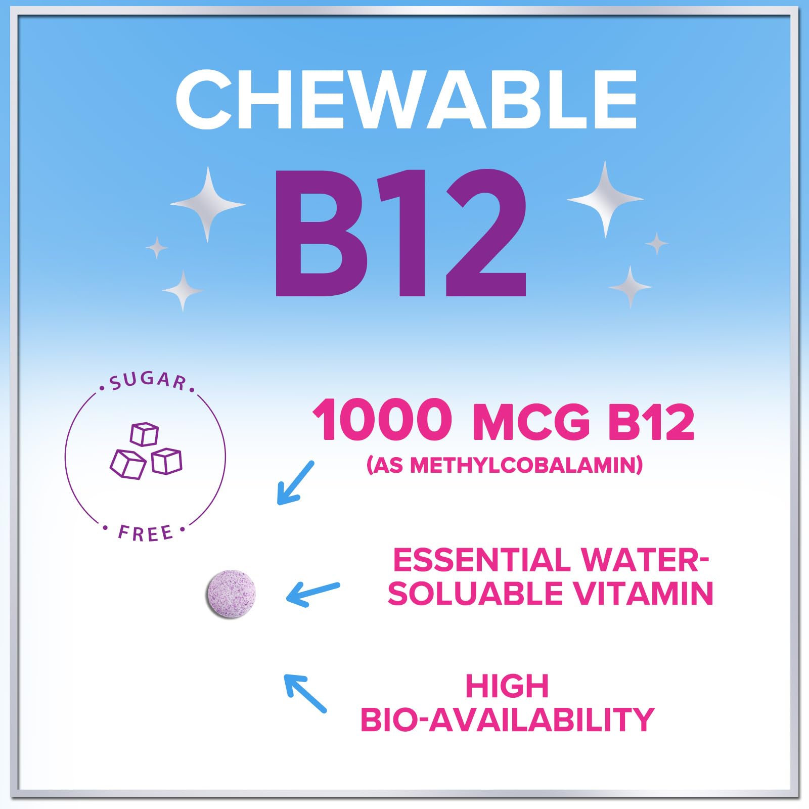 Vitamin B12 1000 mcg Chewables - Natural B12 Complex with Heart & Nerve Energy Health Support - Vitamin B-12 Complex with Immune Health Support - Fast Dissolve, Bottled in USA - 120 Chewables — Amazon image 3