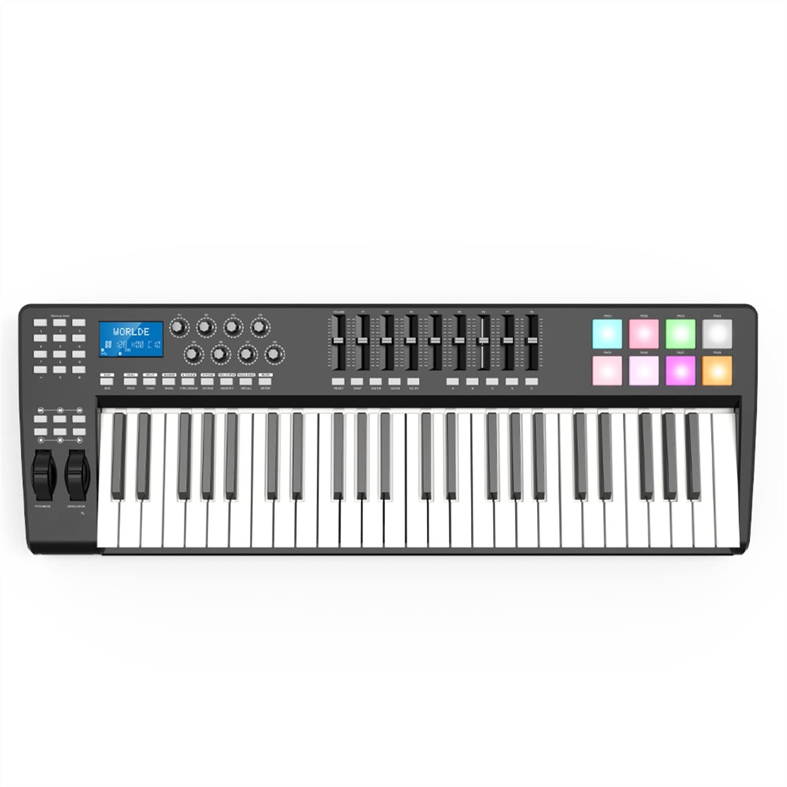 Tragbare Klavier 49 Tragbare 49-Taste USB Midi Tastatursteuerung 8. RGB Bunte Hintergrundbeleuchtete Trigger-Pads MIDI Klaviatur