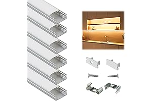 Muzata 6-Pack 3.3ft/1Meter U Shape LED Aluminum Channel System with Cover, End...