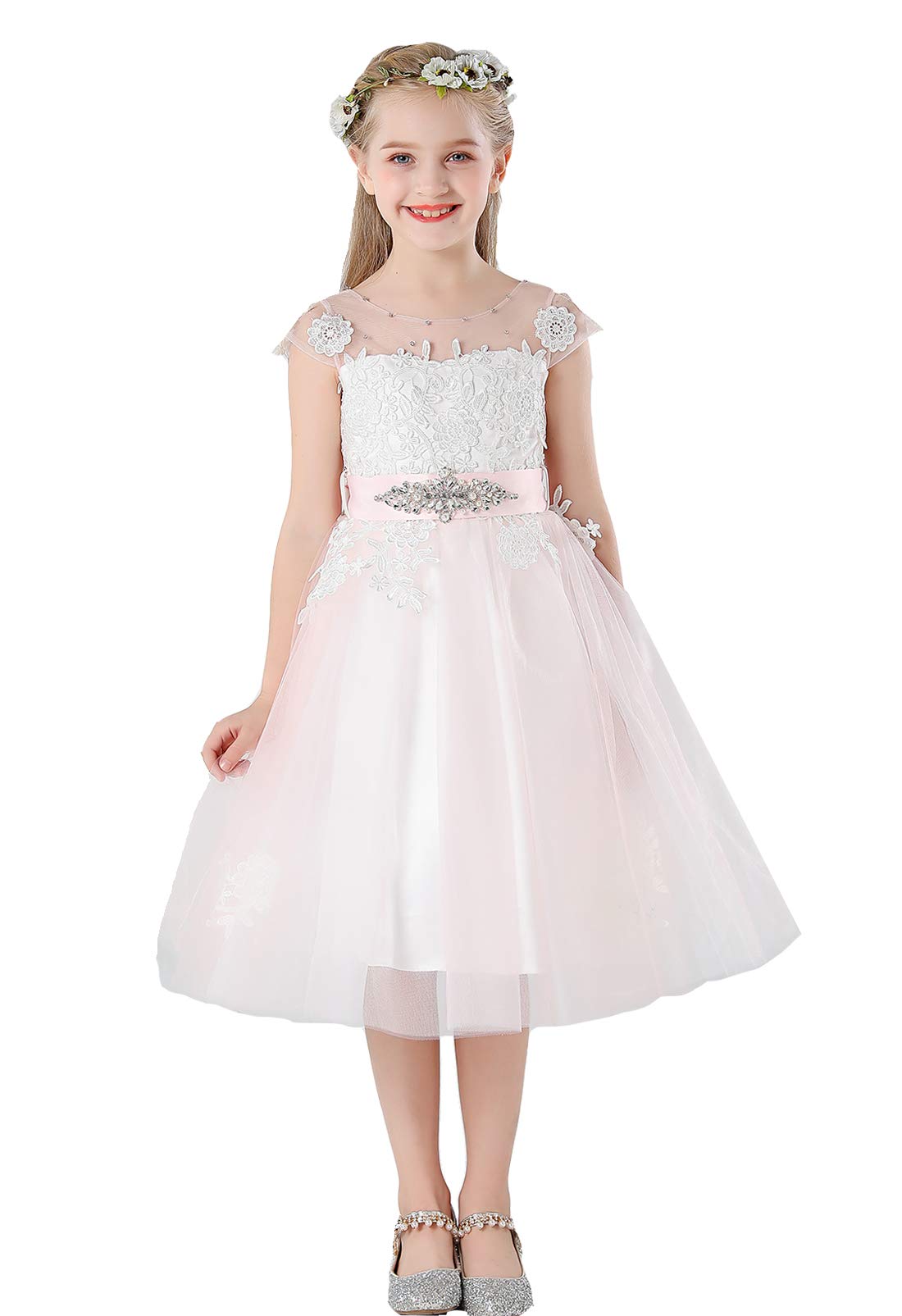 Bow Dream Vintage Lace Flower Embroidery Flower Girl Dress for Formal Wedding Baptism