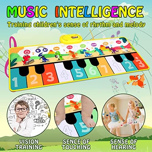 NEWSTYLE Piano Mat,Dinosaur Cartoon Musical Mat Dance Floor Piano Keyboard Mat with 8 Instruments Sounds Musical Toys for Toddlers Touch Play Dancing Mat Toy for Girls Boys Gifts 6 61PGbMORAdL. AC